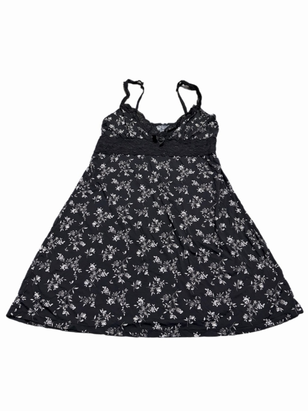 90s/Y2K European Vintage Floral Lace Trim Mini Slip Dress Black/Grey/White M